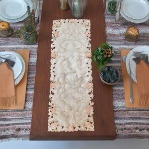 Elegant Cream Floral Table Runner